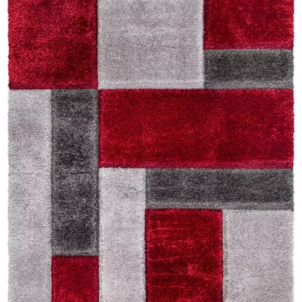 Red Zonic Patchwork Shaggy Rug detail view 1 Rugstars UK