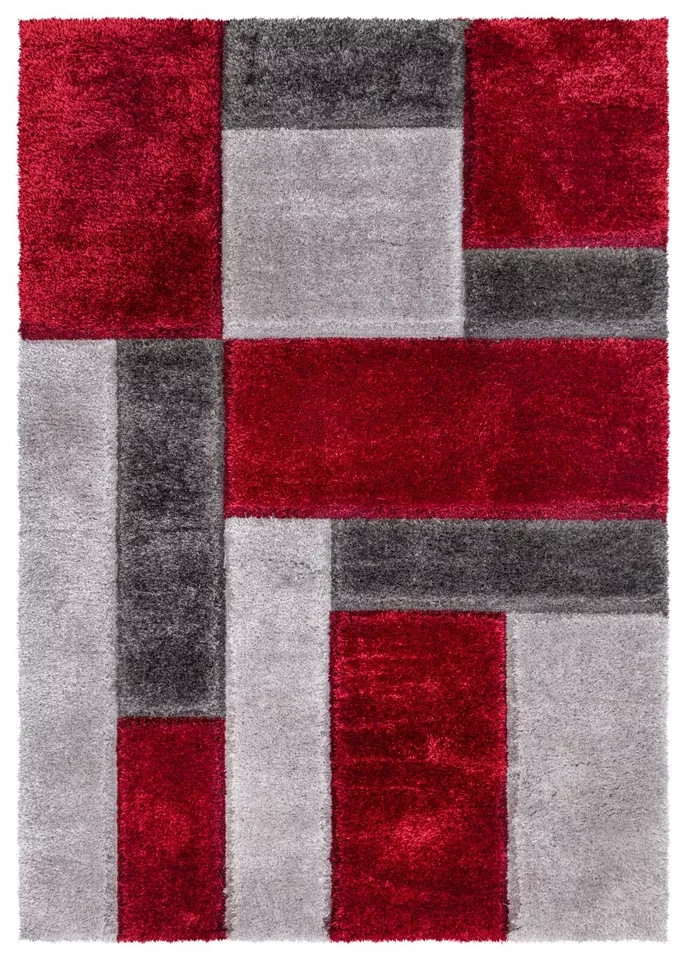 Red Zonic Patchwork Shaggy Rug detail view 1 Rugstars UK