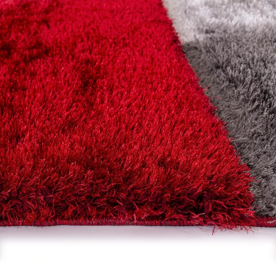 Red Zonic Patchwork Shaggy Rug detail view 2 Rugstars UK