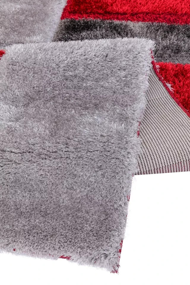Red Zonic Patchwork Shaggy Rug detail view 3 Rugstars UK