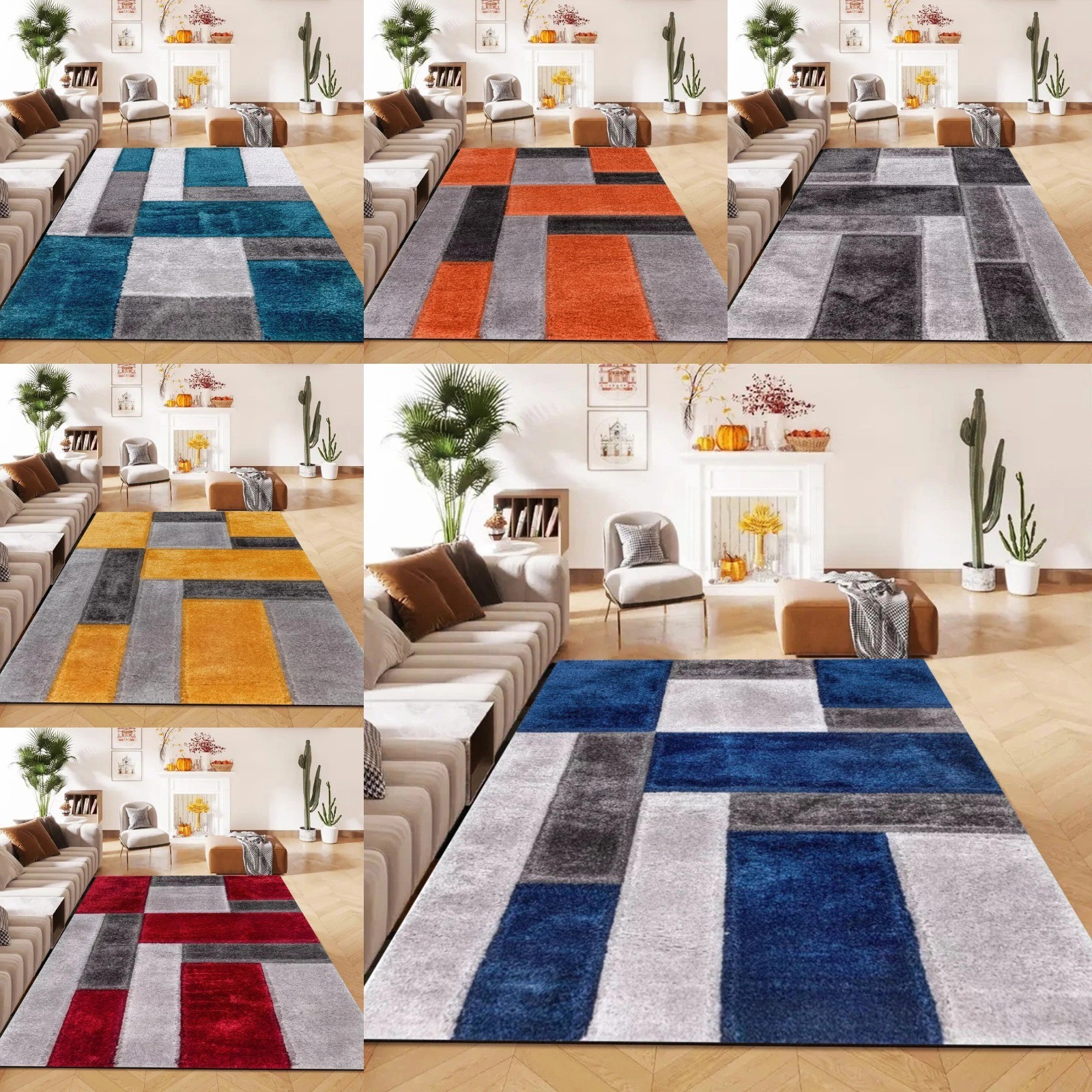 Zonic Patchwork Shaggy Rug shown in several colourways Rugstars UK